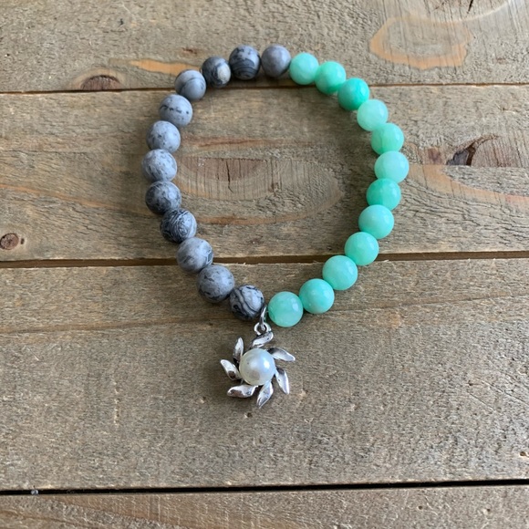 handmade Jewelry - Handmade Gray Jasper/ Green Jade Bracelet